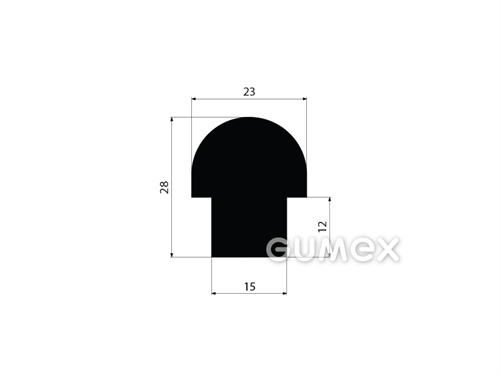 Gumový profil tvaru "T", 28x23/15mm, 60°ShA, SBR, -40°C/+70°C, čierny